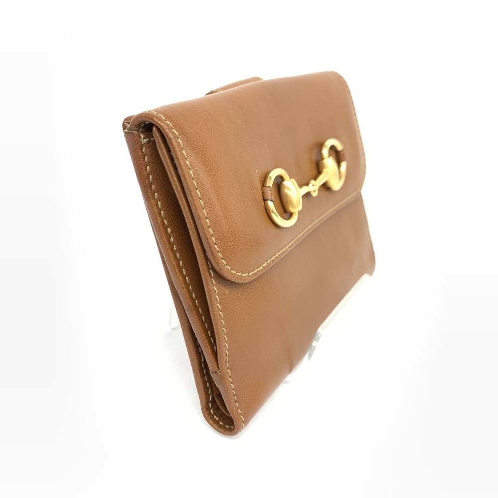 Gucci Wallet Bi-Fold Billfold Leather Purse Horsebit Wallet Brown